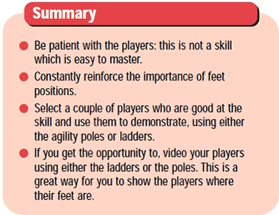 Summary table summarising footwork points
