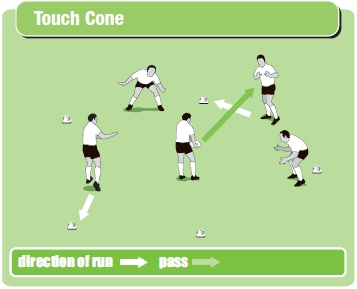 Touch cone rugby coaching warm up drill