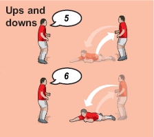 drill that involves players moving from upright to lying down quickly